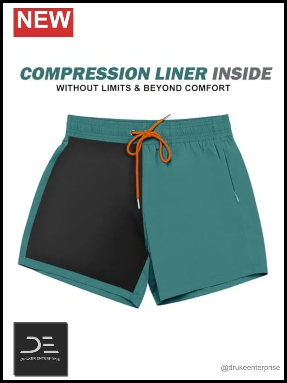 Quick Dry Swim Trunks with Compression Liner and Zipper Pockets
